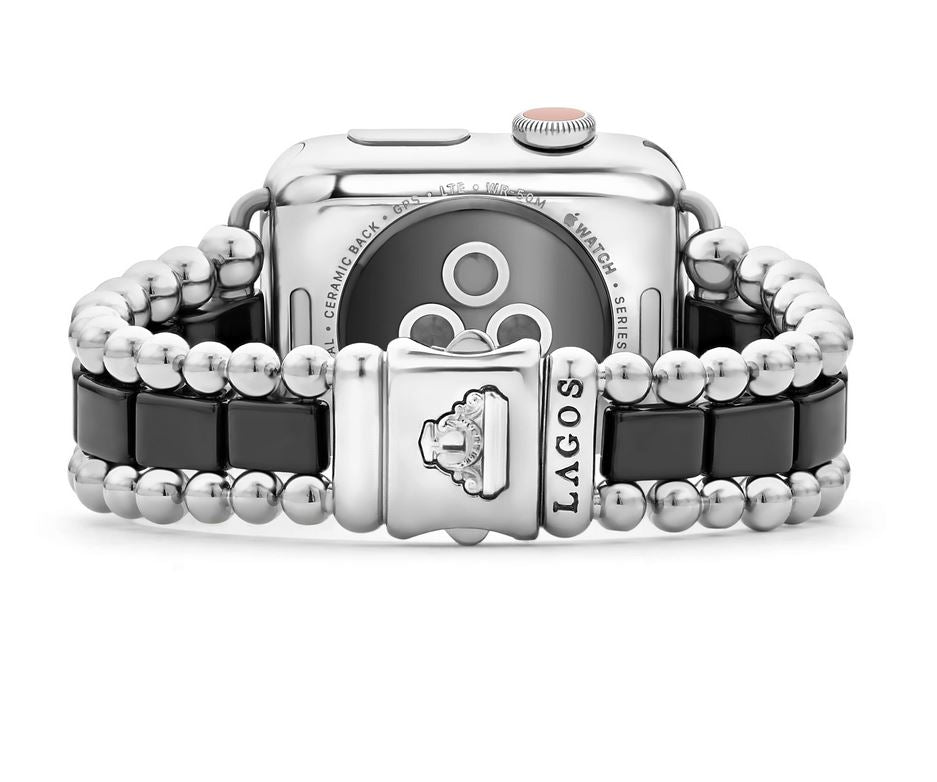 LAGOS Black Ceramic and Stainless Steel Apple Watch Band, view 2