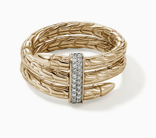 John Hardy Spear Ring, Gold, Diamonds, Wide