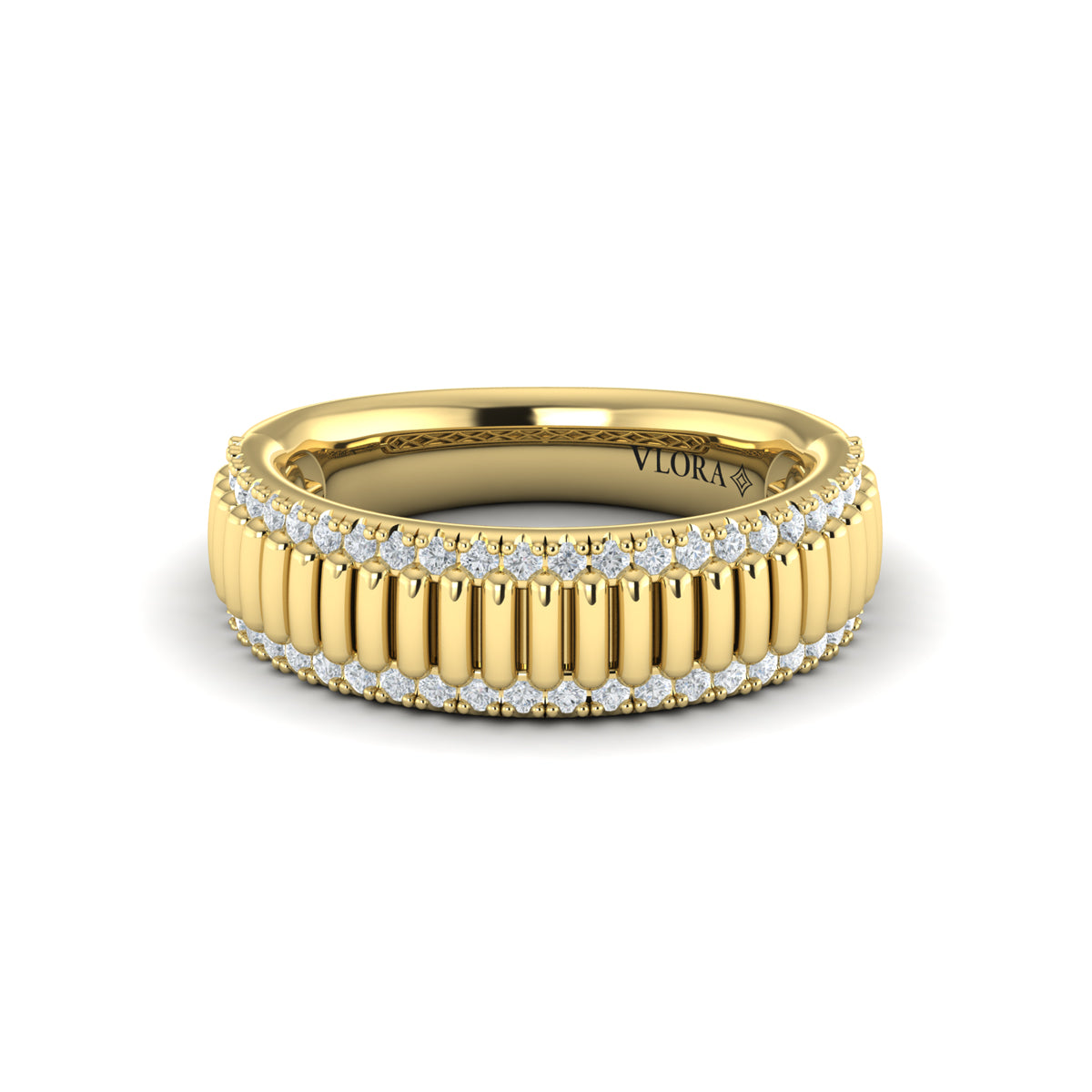 Vlora Jewels Fluted Band Ring Edged with Diamonds, view 2