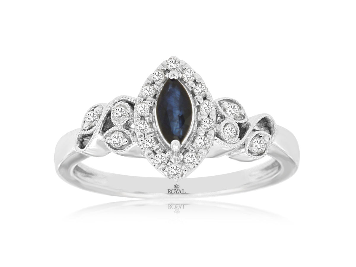 Royal Jewelry Manufacturing Blue Sapphire and Diamond Halo Ring