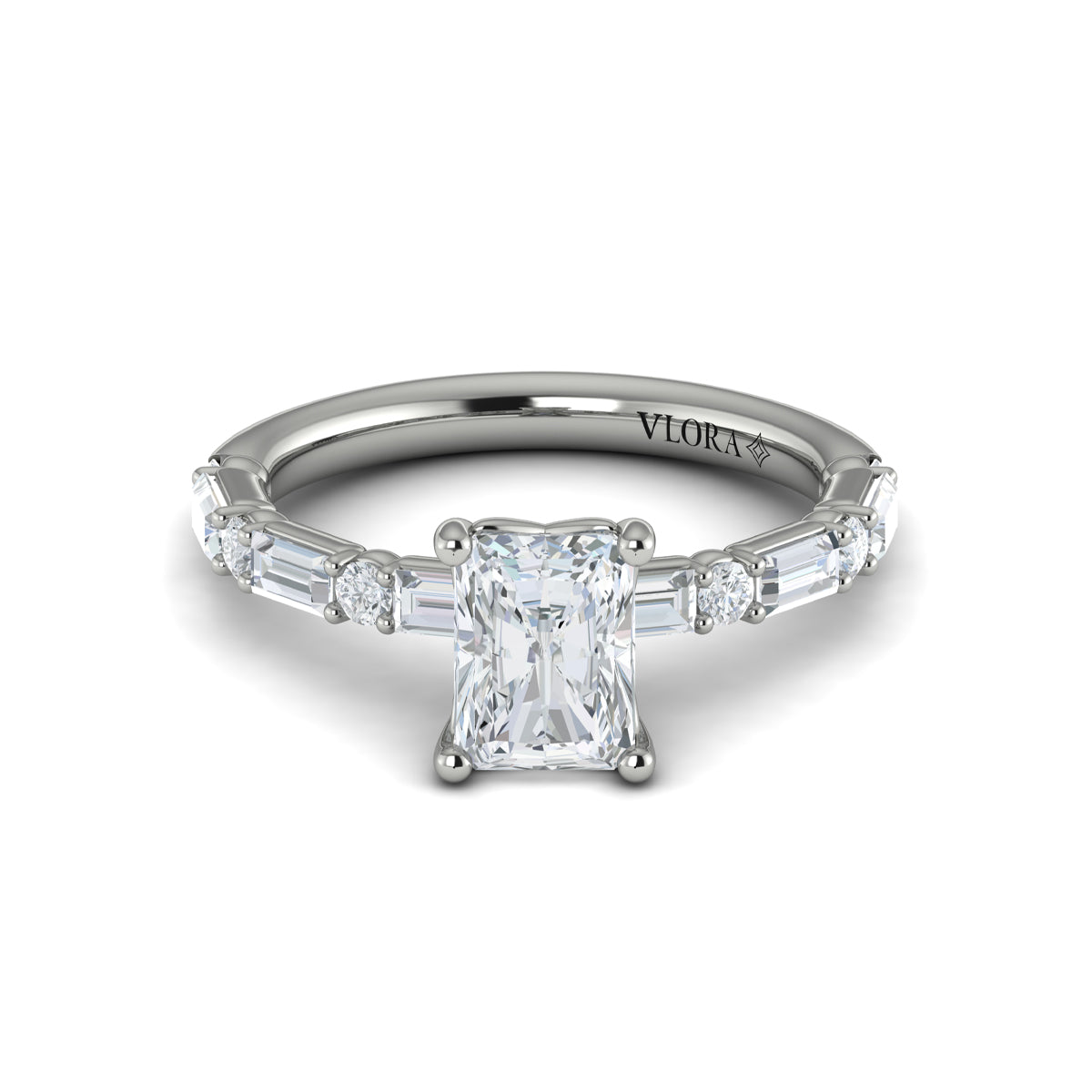 Vlora Jewels Daring Deco Emerald Cut Engagement Ring, view 2