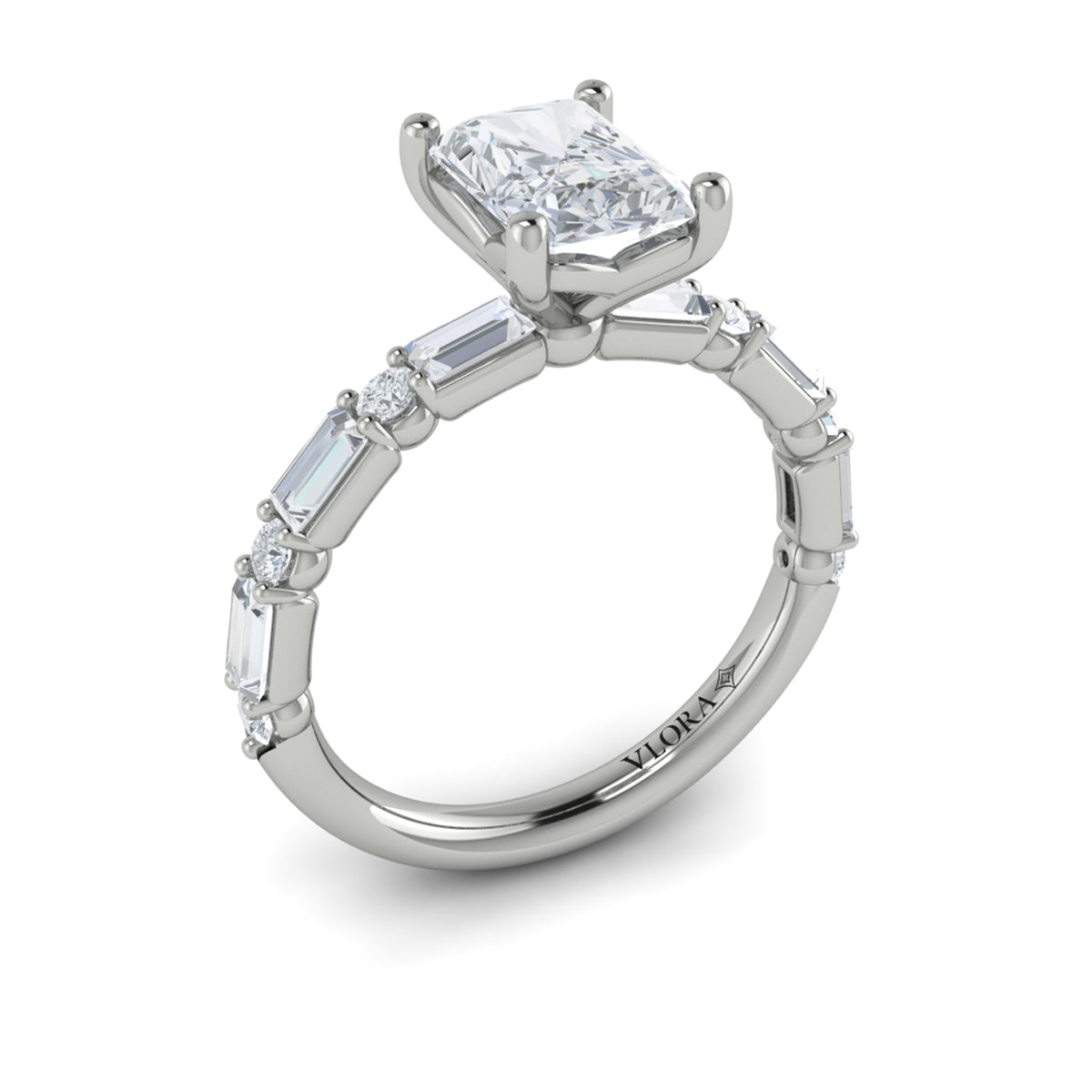 Vlora Jewels Daring Deco Emerald Cut Engagement Ring