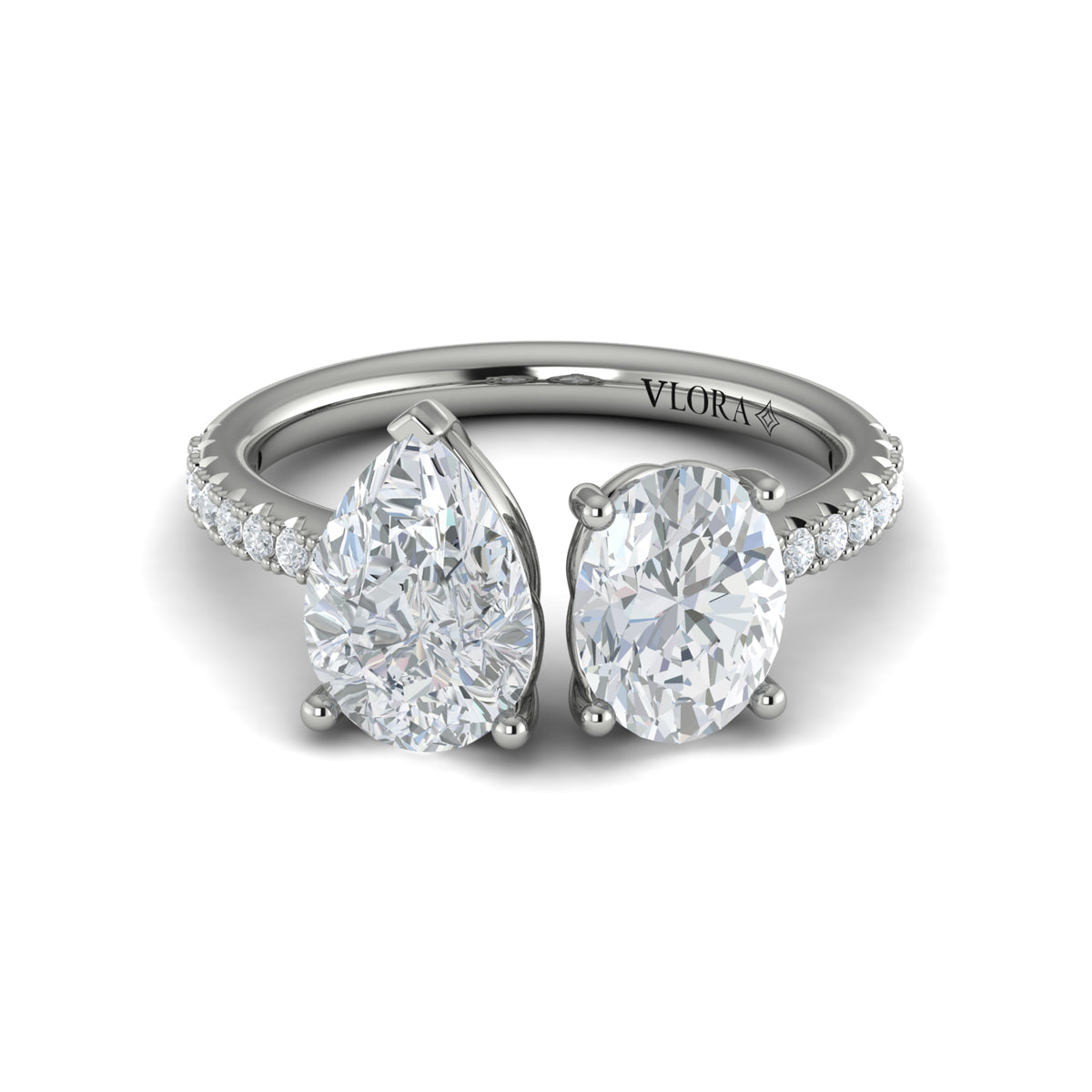 Vlora Jewels Duet Oval and Pear Two Stone Engagement Ring, view 2