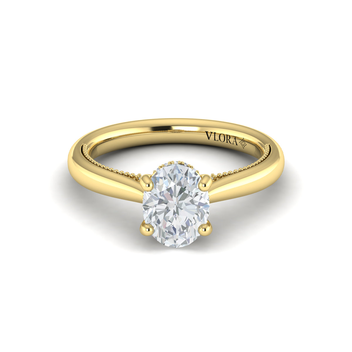 Vlora Jewels Modern Vintage Solitaire Engagement Ring with Hidden Halo