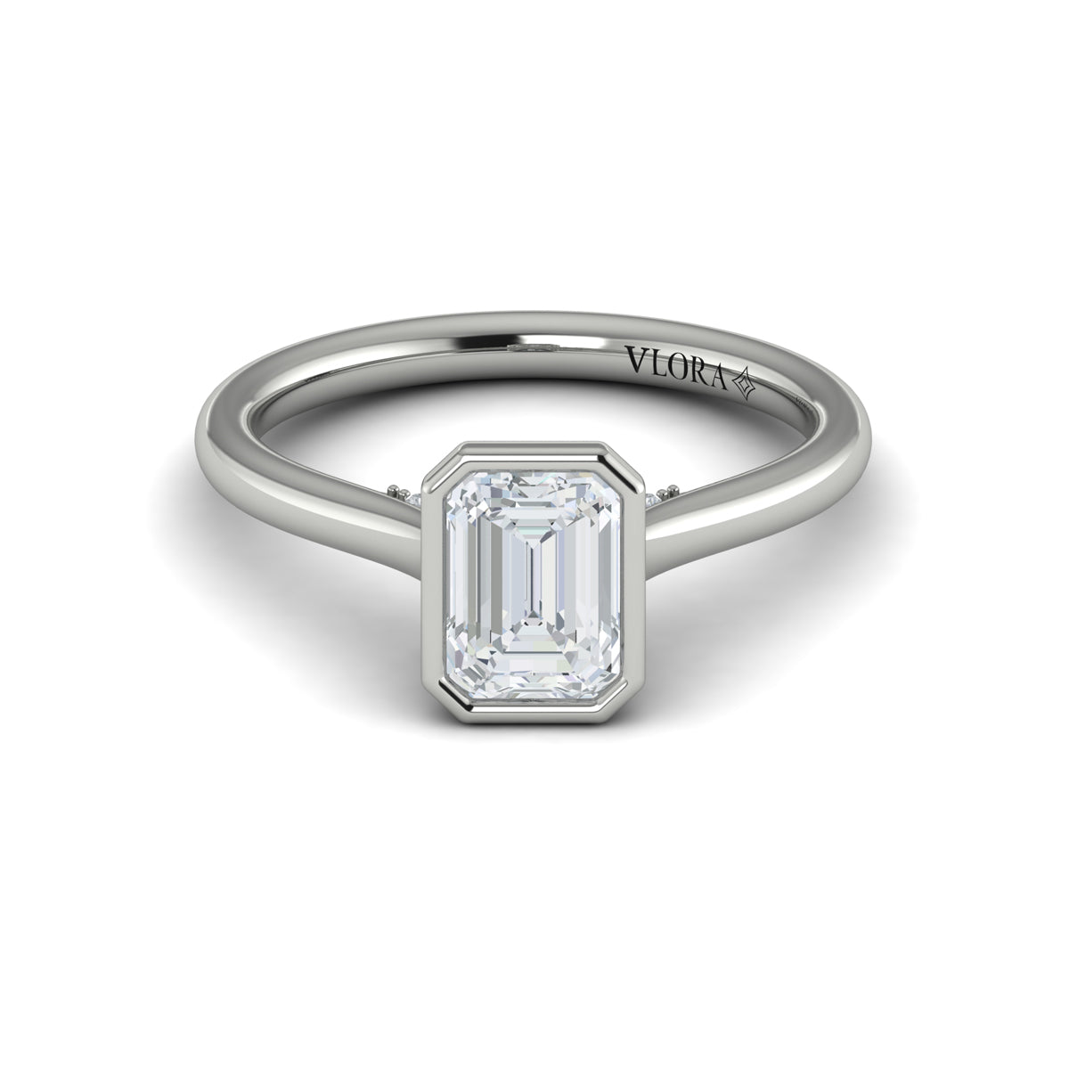 Vlora Jewels Singular Emerald Cut Bezel Engagement Ring, view 2