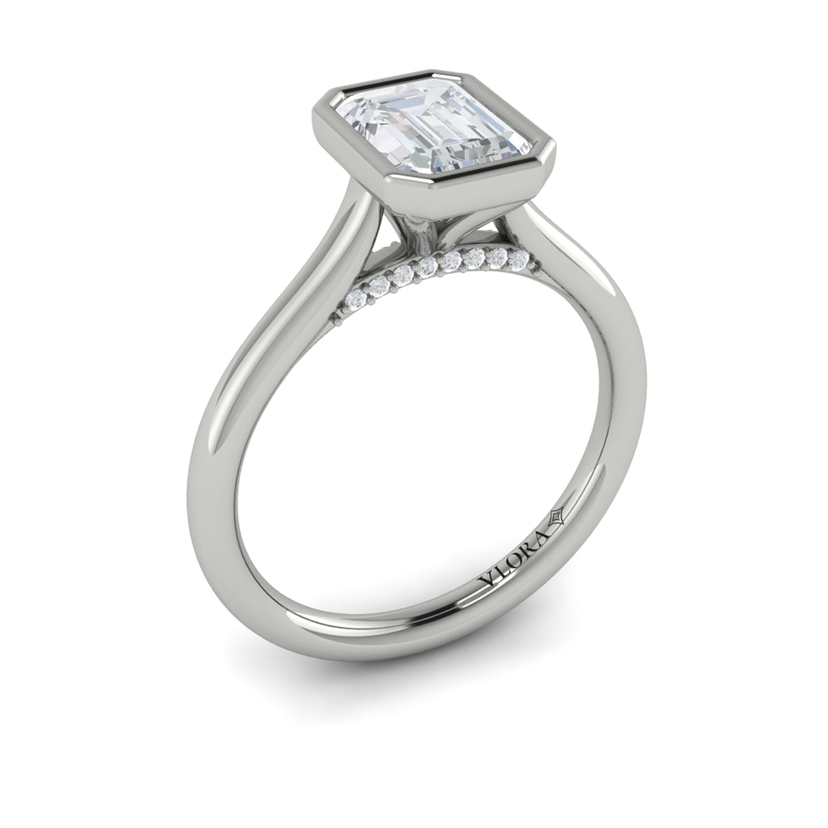 Vlora Jewels Singular Emerald Cut Bezel Engagement Ring