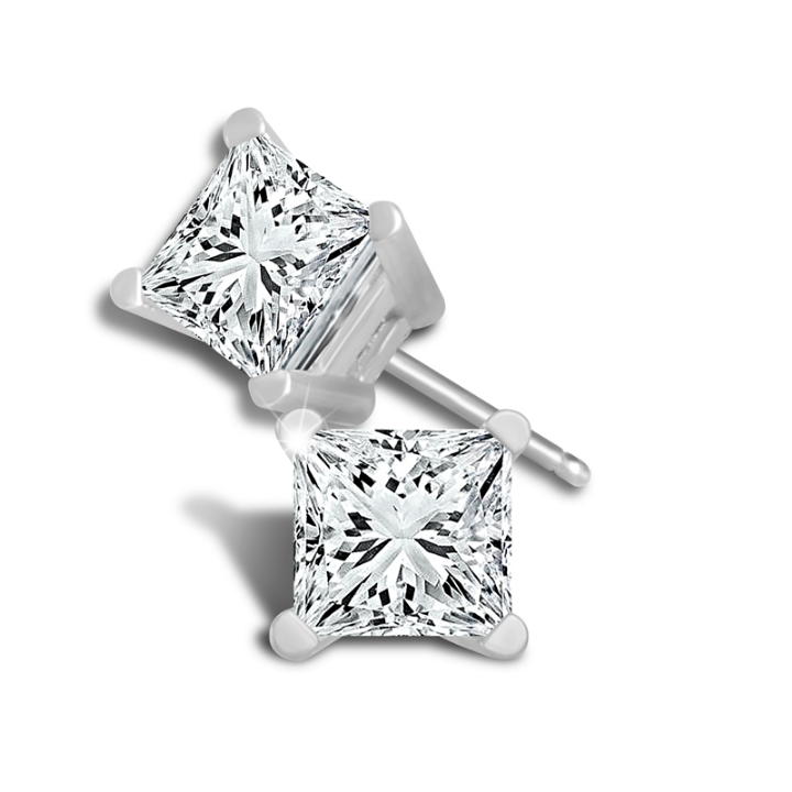 IDD Princess Cut Diamond Stud Earrings