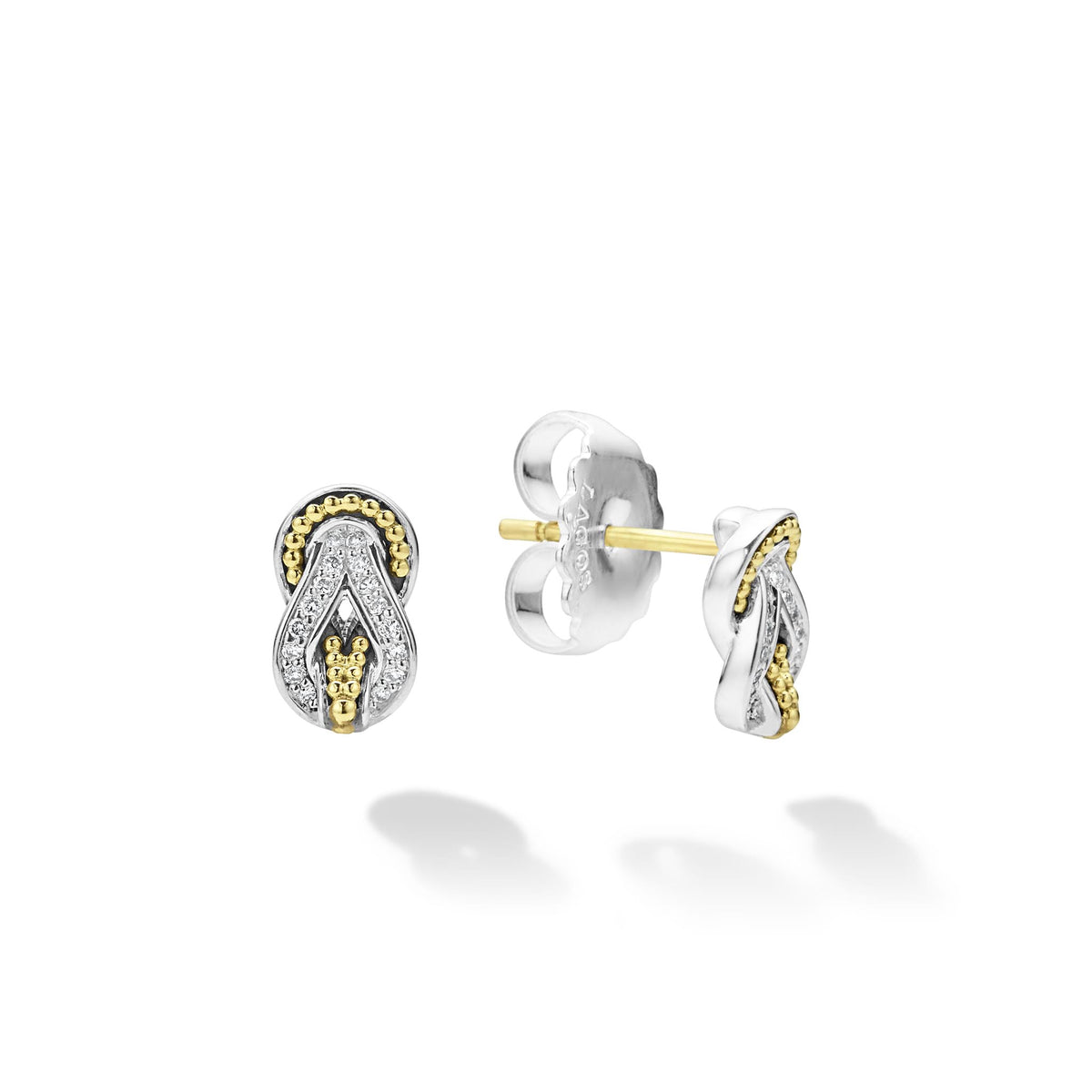 LAGOS Small Two Tone Knot Diamond Stud Earrings