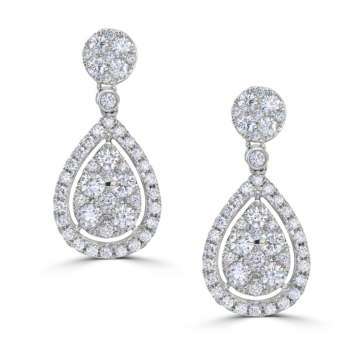 Arya's Collection Diamond Pear Shaped Cluster Drop Earrings