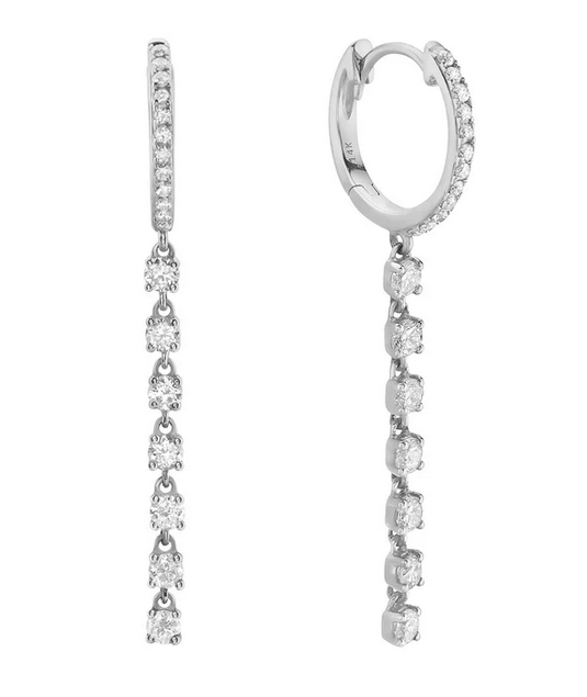 DSL Pearl Diamond Huggie Drop Earrings