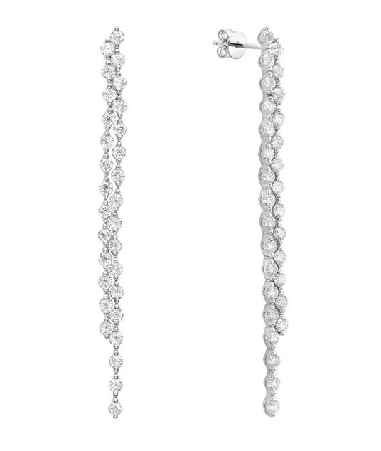 DSL Pearl Diamond Double Straight Line Drop Earrings
