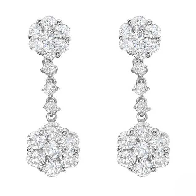 DSL Pearl Diamond Floral Cluster Drop Earrings