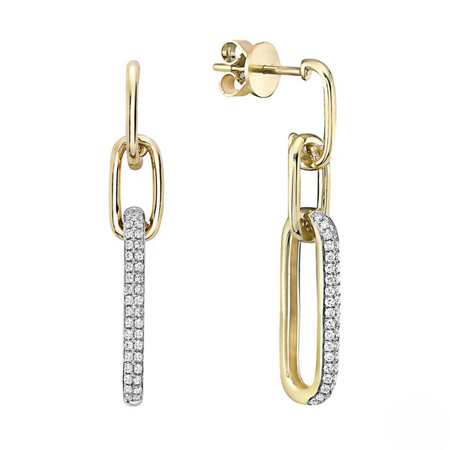 DSL Pearl Diamond Paperclip Pave Drop Earrings
