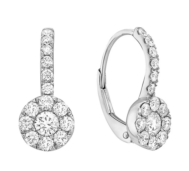 DSL Pearl Diamond Cluster Lever Back Earrings