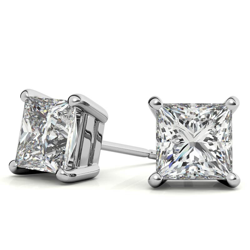 IDD Princess Cut Diamond Solitaire Stud Earrings