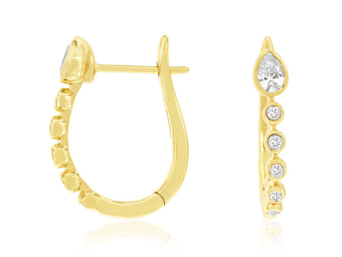 Royal Jewelry Manufacturing Pear and Round Diamond Hoops