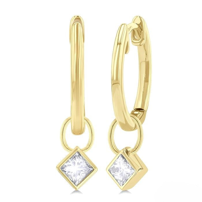 Princess Shape Bezel Set Diamond Huggie Fashion Earrings