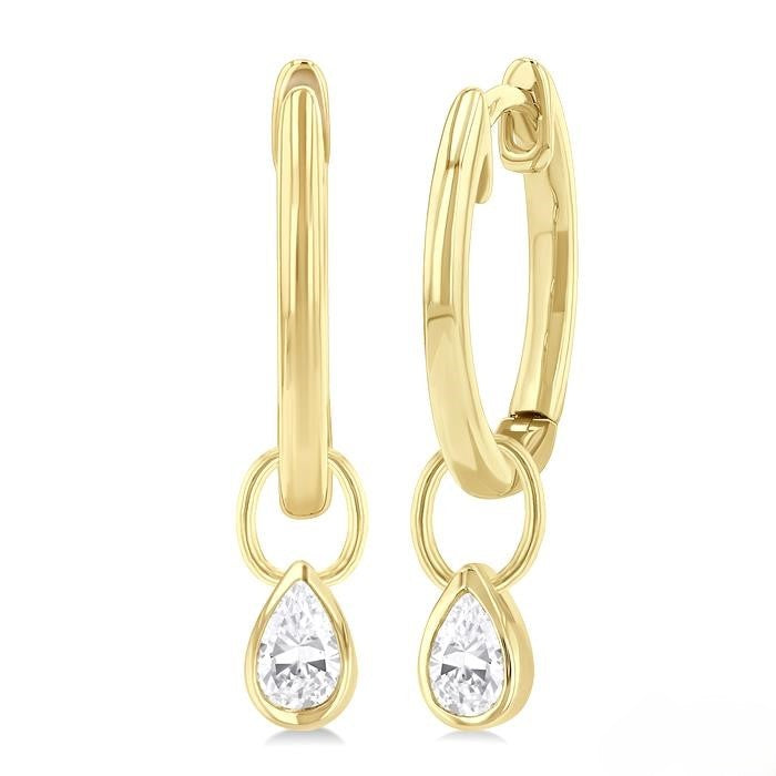 Pear Shape Bezel Set Diamond Huggie Fashion Earrings