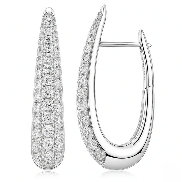 DSL Pearl Diamond Pave Teardrop Hoops