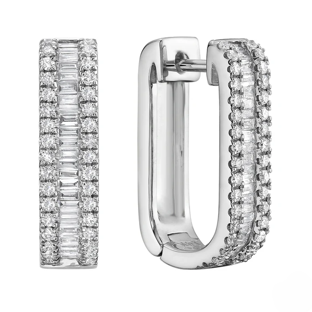 DSL Pearl Round and Baguette Diamond Hoops