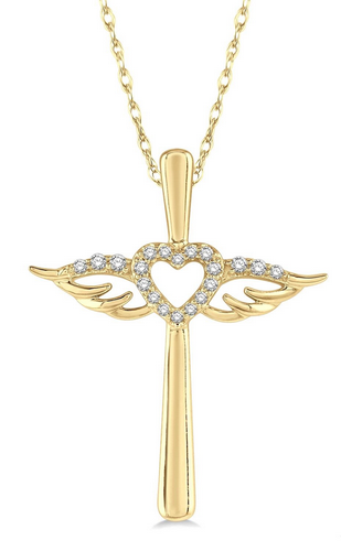 Ashi Diamond Angel Wing Heart Cross Pendant
