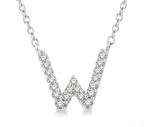 Block 'W' Initial Diamond Pendant