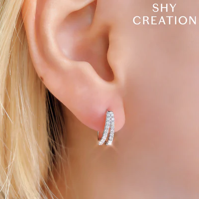 Shy Creations Diamond Oval Huggie Earrings, view 2