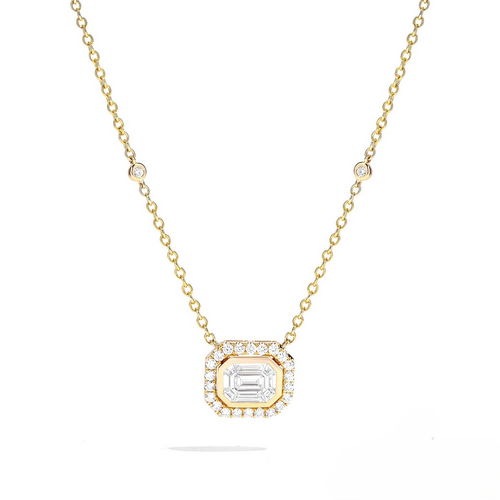 Ashi Diamond Couture Emerald Classic Solitaire Halo Pendant