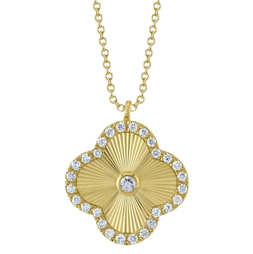 Shy Creations Ribbed Diamond Clover Necklace