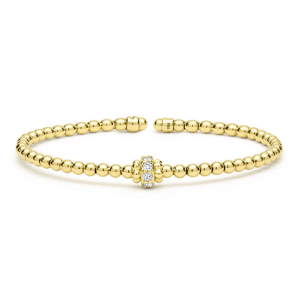 LAGOS 18K Gold Caviar Beaded Diamond Rondelle Cuff Bracelet | 3mm
