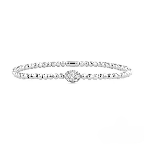Ashi Diamond Couture Gold Bead With Oval-Shaped Diamond Halo Center Stretch Bracelet