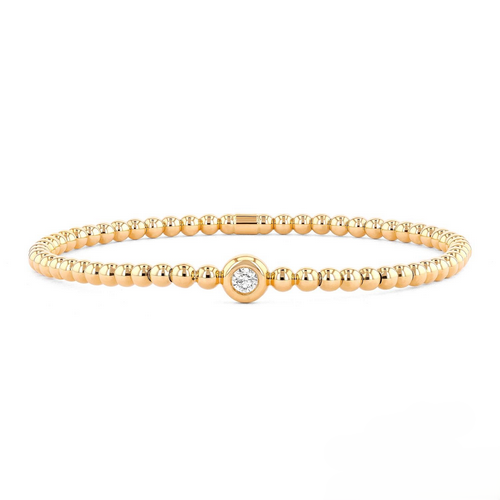 Couture Gold Bead With Bezel-Set Diamond Center Stretch Bracelet