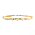 Ashi Diamond Couture Gold Bead With 3 Stone Bezel-Set Diamond Bar Stretch Bracelet