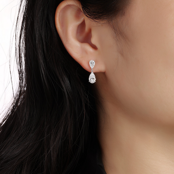 Smiling Rocks Lab Grown Pear Diamond Drop Earrings, view 3