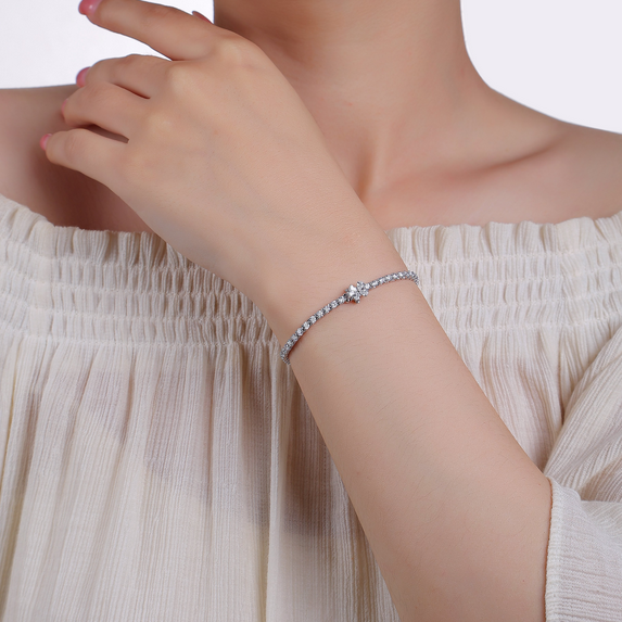 Smiling Rocks Lab Grown Diamond Tennis Bracelet with Floral Accent, view 2