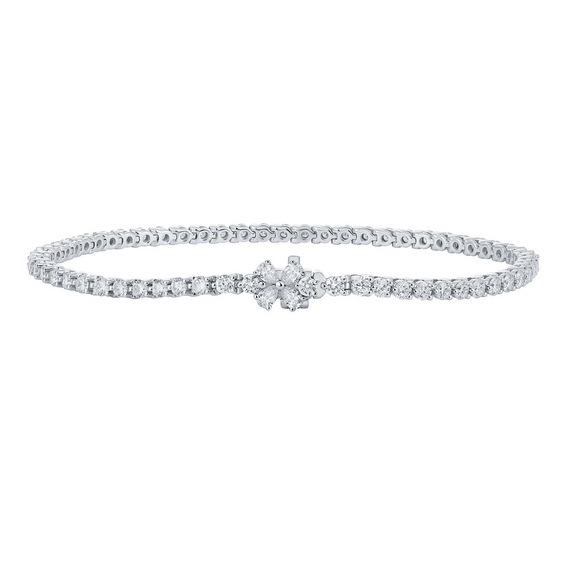 Smiling Rocks Lab Grown Diamond Tennis Bracelet with Floral Accent