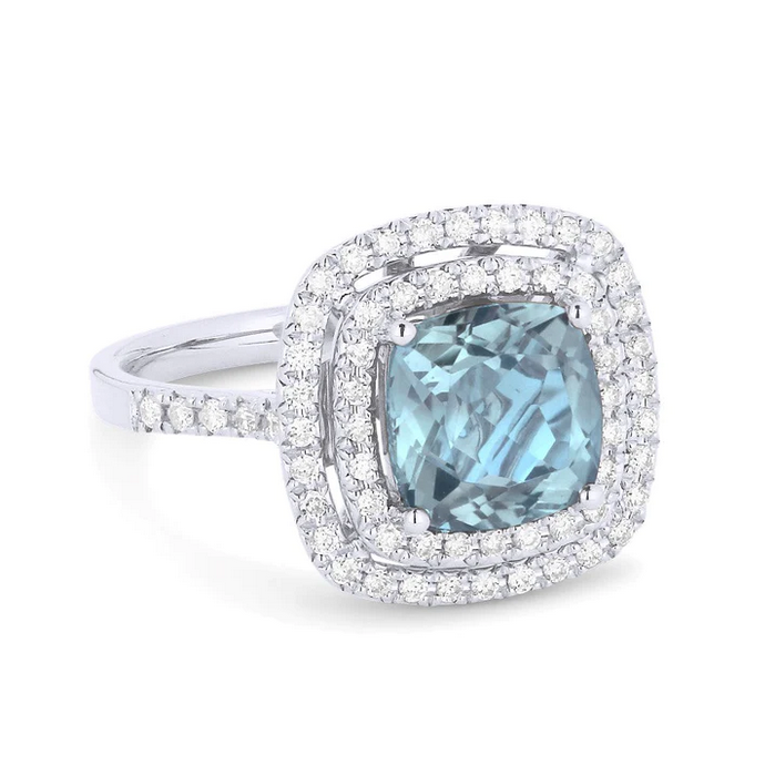 Madison L Designs Blue Topaz and Diamond Double Halo Ring