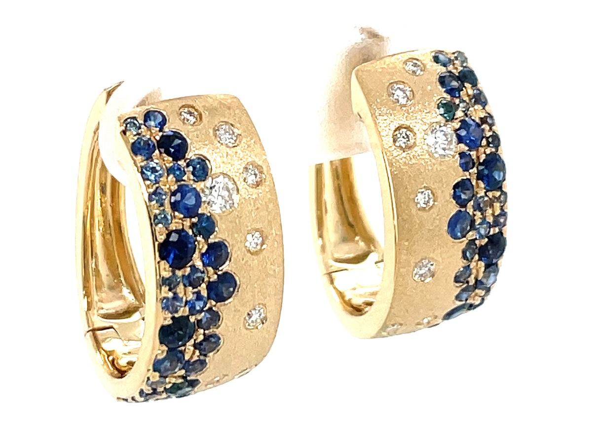 Dilamani Blue Sapphire and Diamond Confetti Hoop Earrings