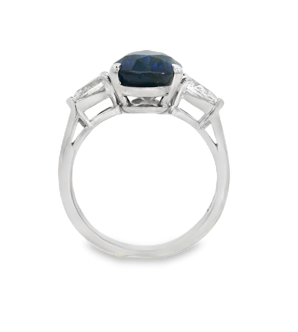 S.E.S Creations Blue Sapphire and Diamond Three Stone Ring, view 3