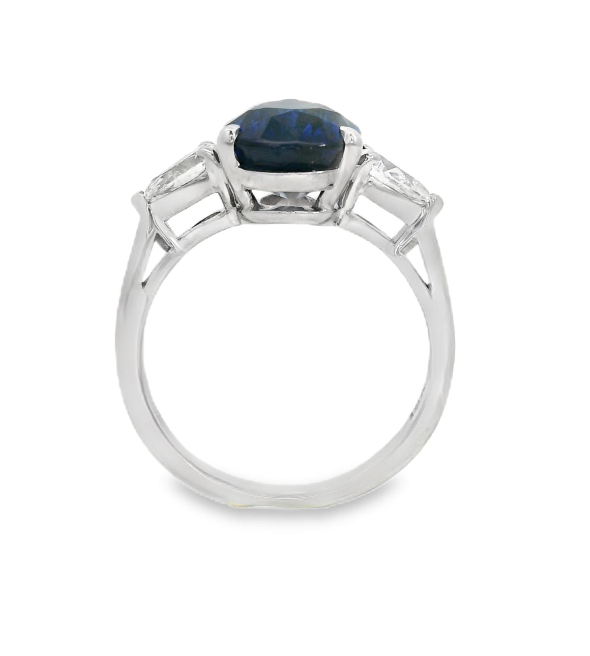 S.E.S Creations Blue Sapphire and Diamond Three Stone Ring, view 3