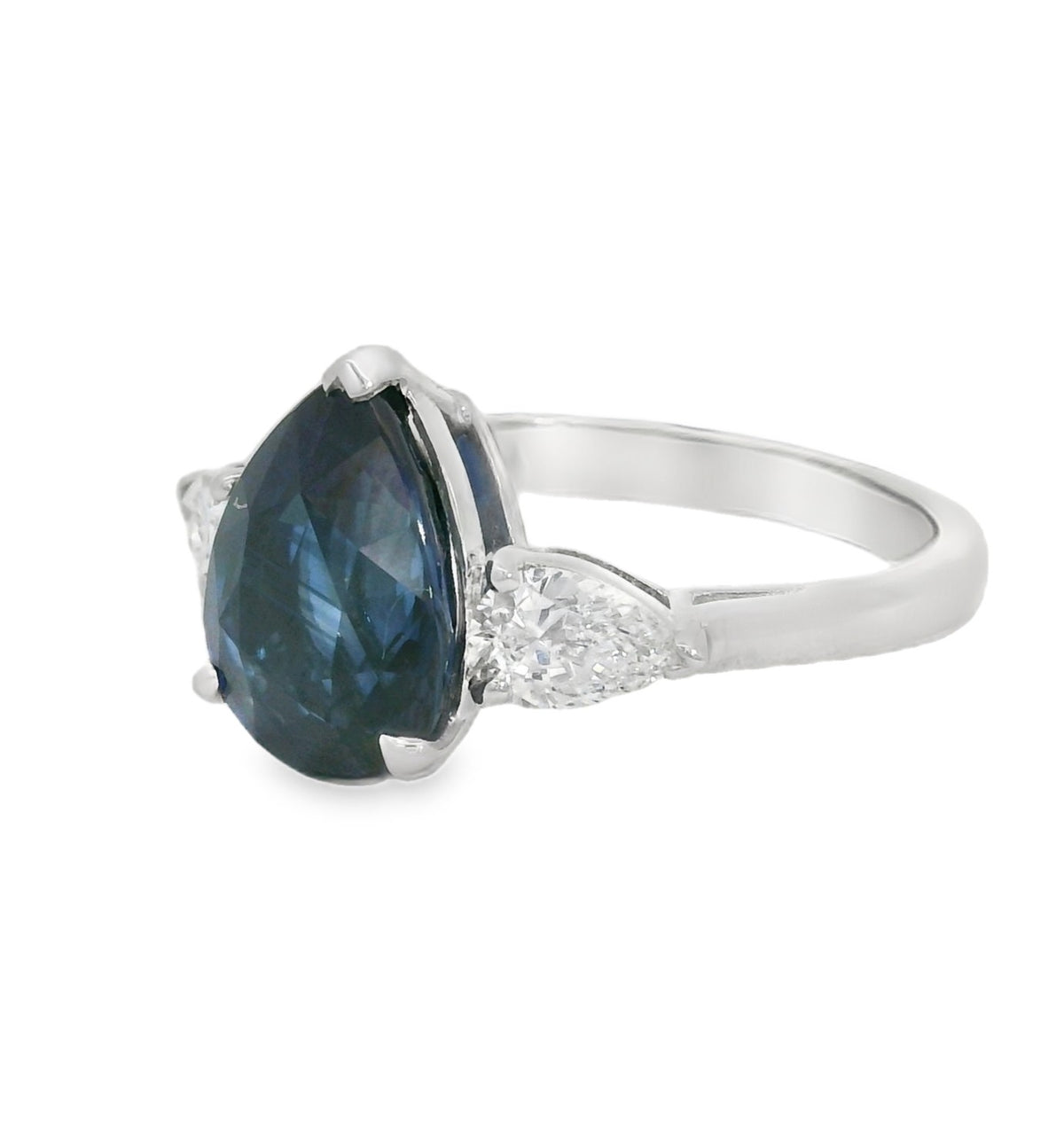 S.E.S Creations Blue Sapphire and Diamond Three Stone Ring, view 2
