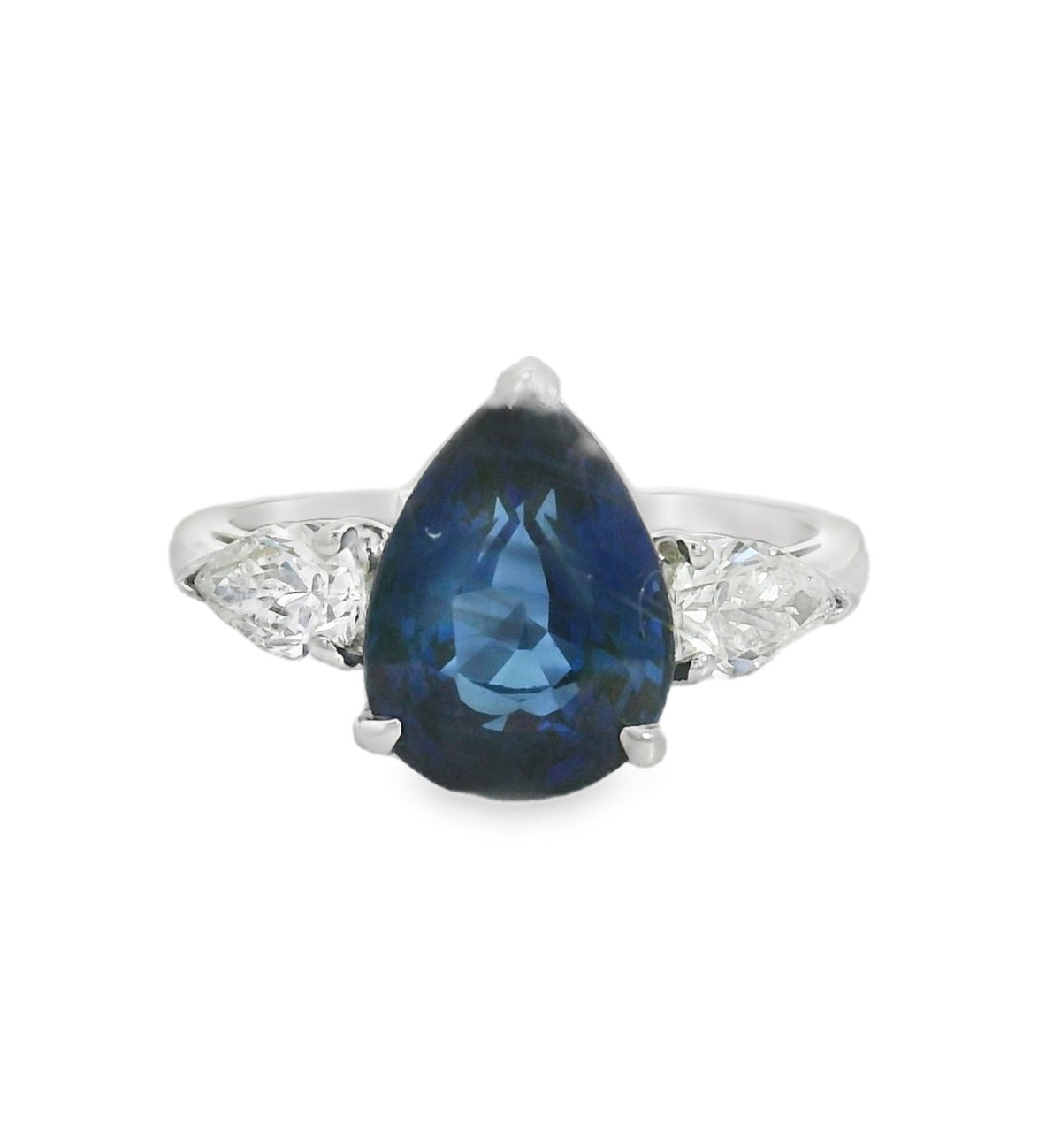 S.E.S Creations Blue Sapphire and Diamond Three Stone Ring