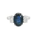 S.E.S Creations Blue Sapphire and Diamond Three Stone Ring