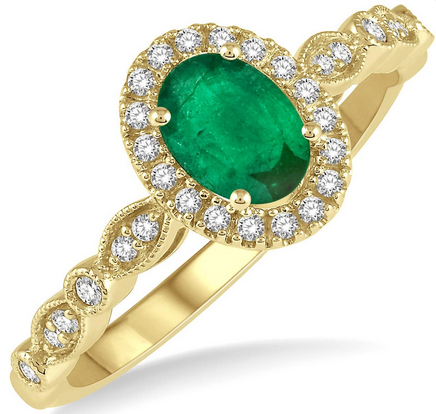 Emerald and Diamond Halo Ring