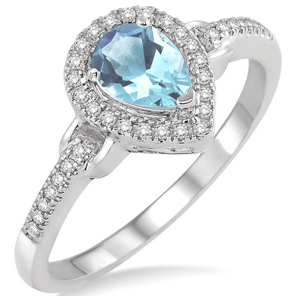 Ashi Diamond Aquamarine and Diamond Halo Ring