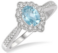 Ashi Diamond Aquamarine and Diamond Beaded Halo Ring
