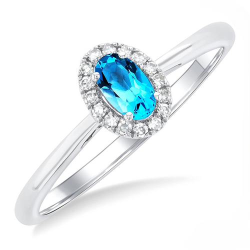 Ashi Diamond Oval Shape Blue Topaz & Halo Diamond Ring