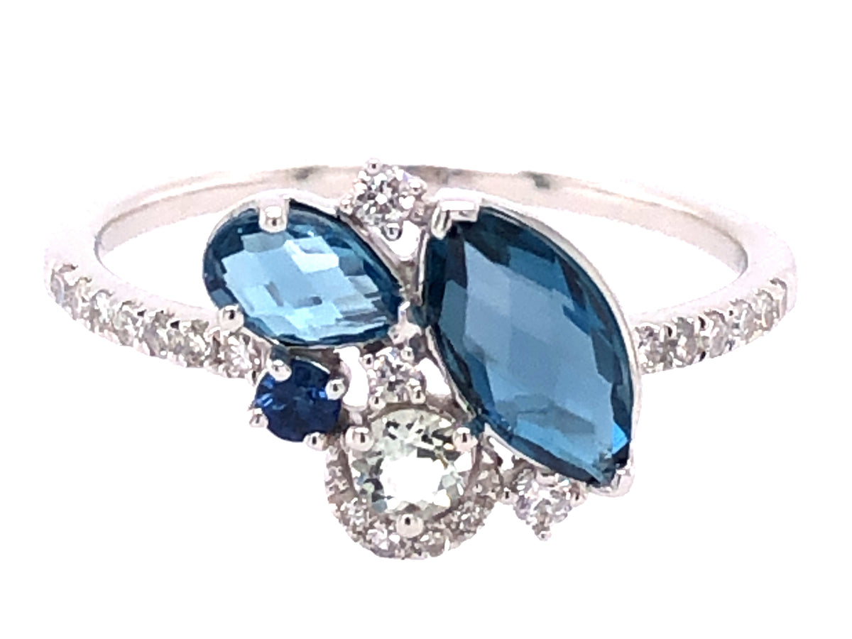 Dilamani Mixed Cut Blue Topaz and Diamond Ring