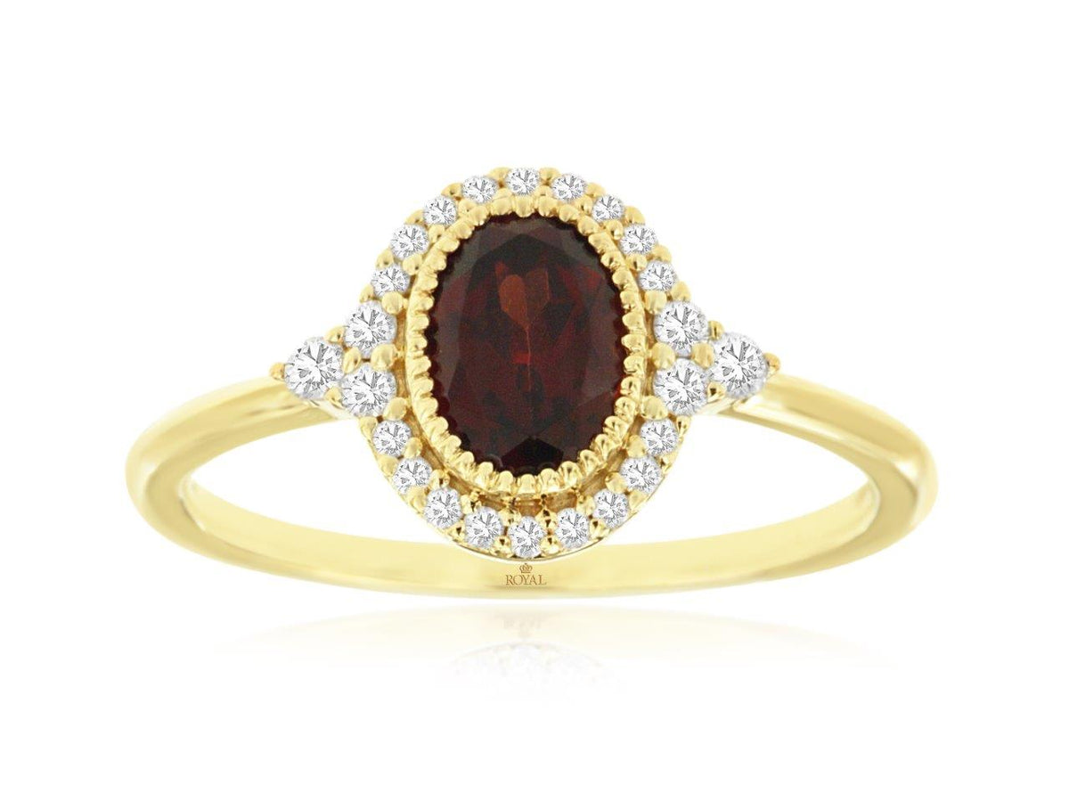 Royal Jewelry Manufacturing Garnet and Diamond Halo Ring