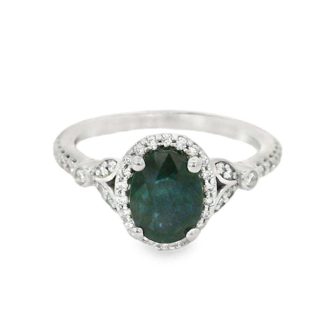 Affordable Gems (NY) Blue Sapphire and Diamond Halo Ring